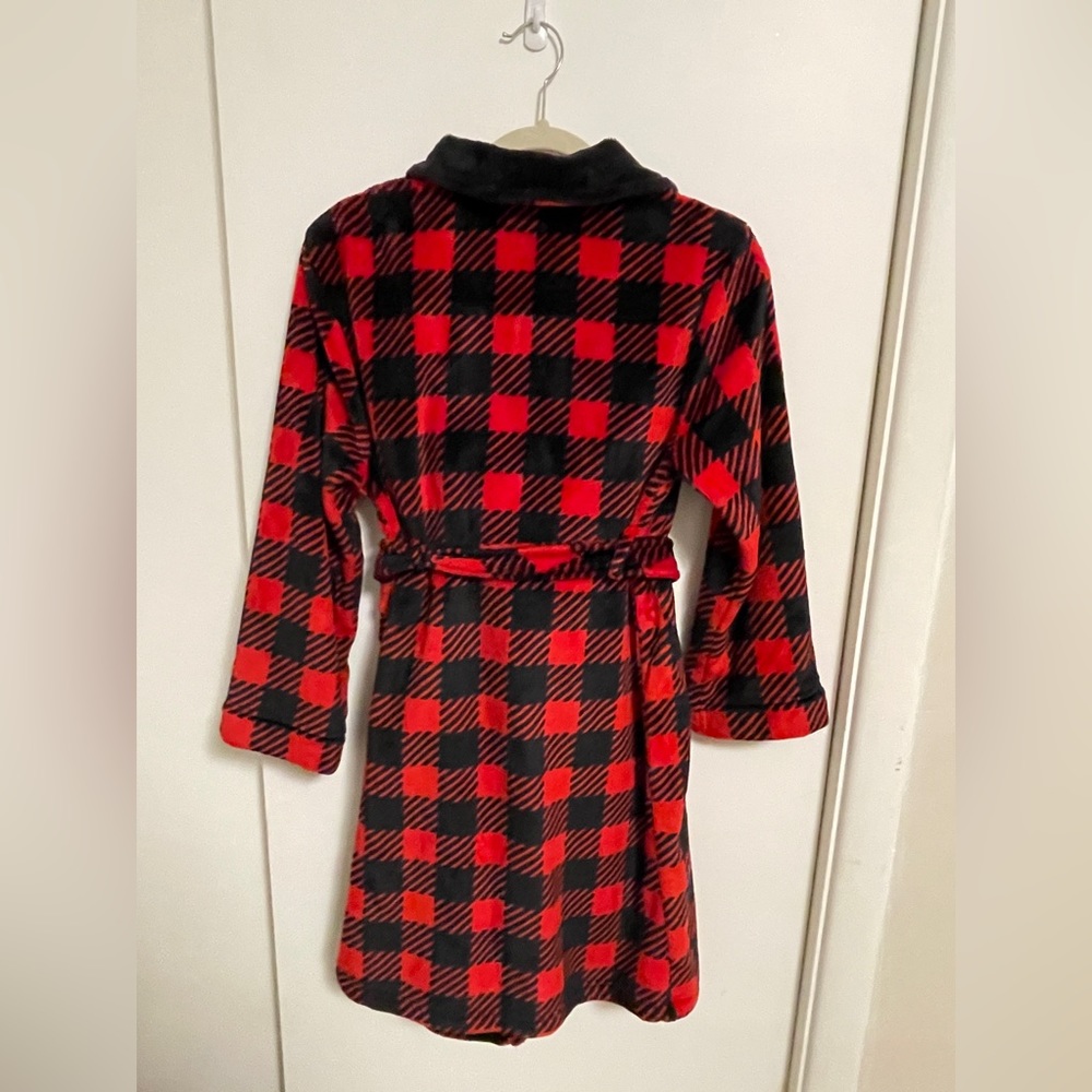 Kids Bathrobe Plush Red/Black Plaid Pajama Size Large 12/14 - Picture 2 of 12